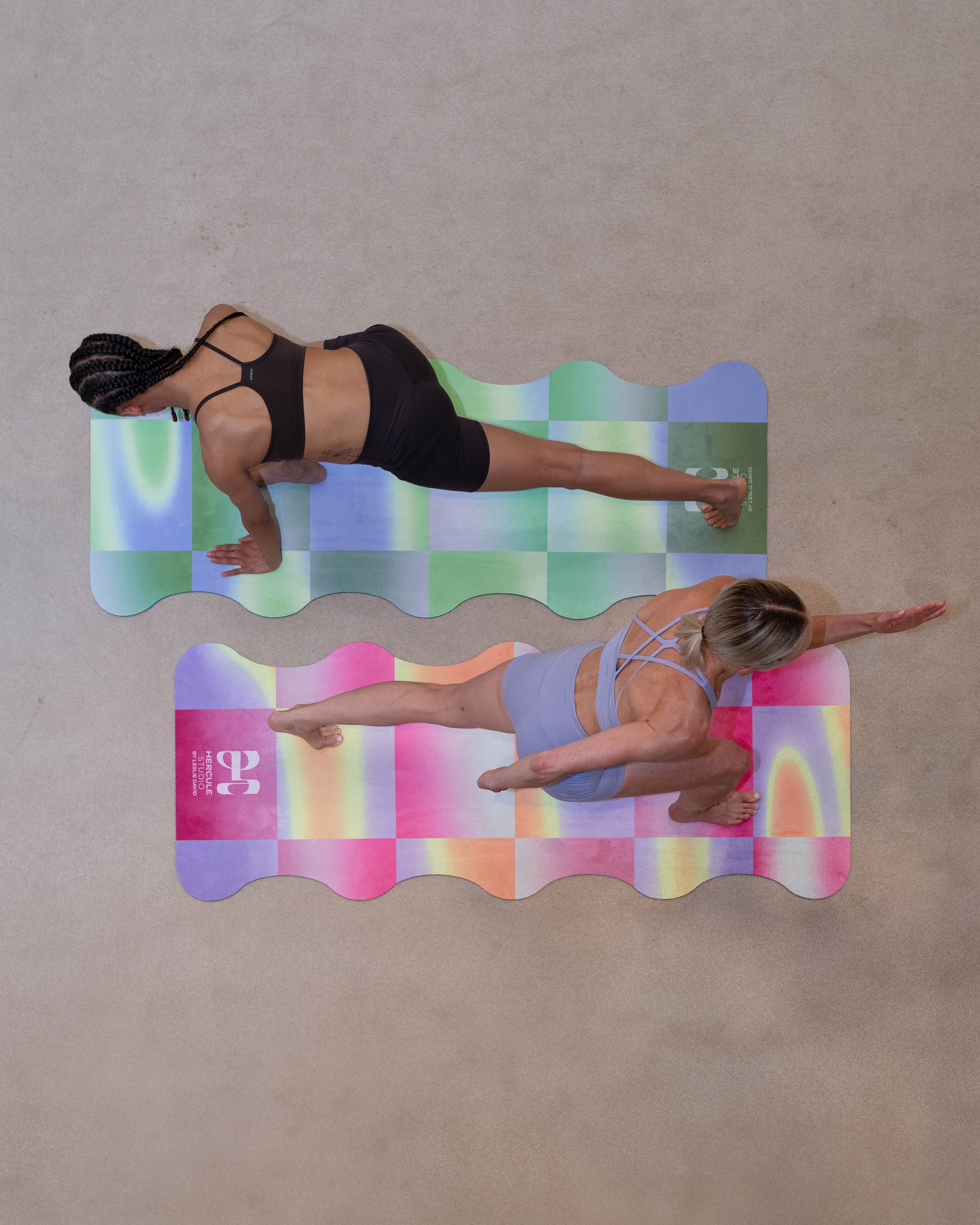 Hercule Studio x Leslie David Breathe In yoga mat in lifestyle, limited edition blue-green suede for artistic yoga session, exclusive washable design