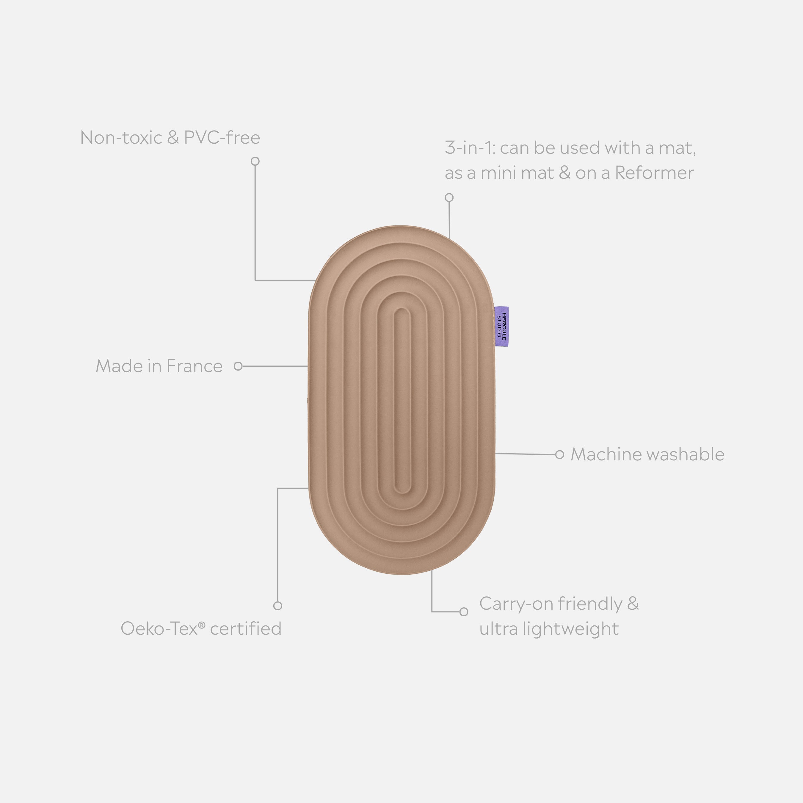 Mini tapis de sol pad de confort de la marque hercule studio modèle galé couleur dune packshot déplié avec éléments de réassurance