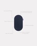 Hercule Studio Galé pad unrolled with informational lines – navy blue 3-in-1 mini mat – ergonomic for knees, elbows, glutes, portable and multi-use, Pilates/Reformer compatible, durable French design