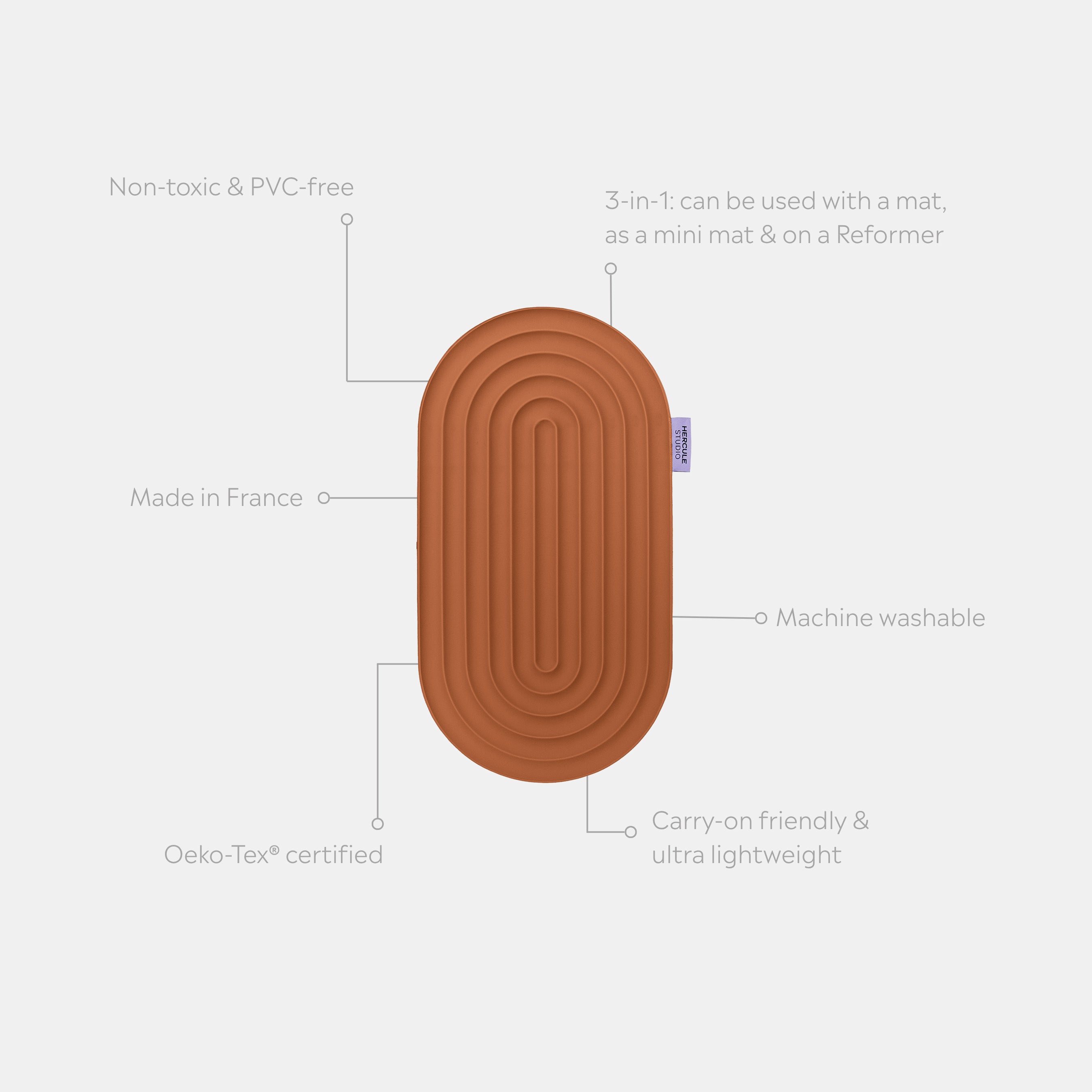 Mini tapis de sol pad de confort de la marque hercule studio modèle galé couleur terre cuite packshot déplié avec éléments de réassurance