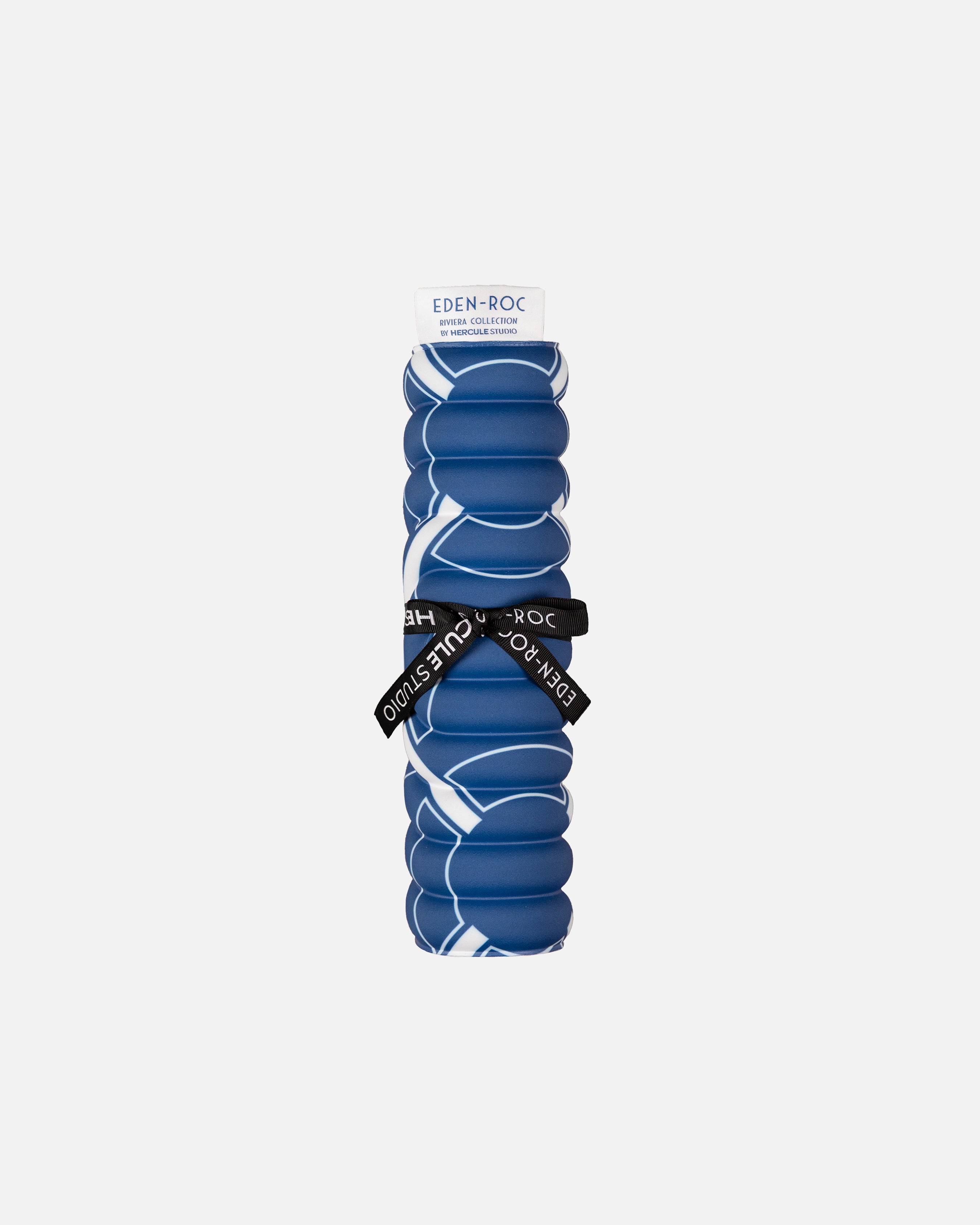 Hercule Studio Galé pad – blue monogram portable 3-in-1 mini mat – convenient for transport and travel, suitable for Pilates/Reformer, durable French design, rolled view with logo ribbon