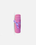 Hercule Studio Galé mini mat rolled with custom purple ribbon – limited edition Spring in collaboration with Univers Uchronia, pink background with large flower – portable 3-in-1 pad, easy to transport, convenient for travel, Reformer, durable design