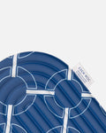 Close-up on the Hercule Studio Galé mini mat purple label – blue monogram 3-in-1 pad, ergonomic support for knees, elbows, glutes, durable design made in France