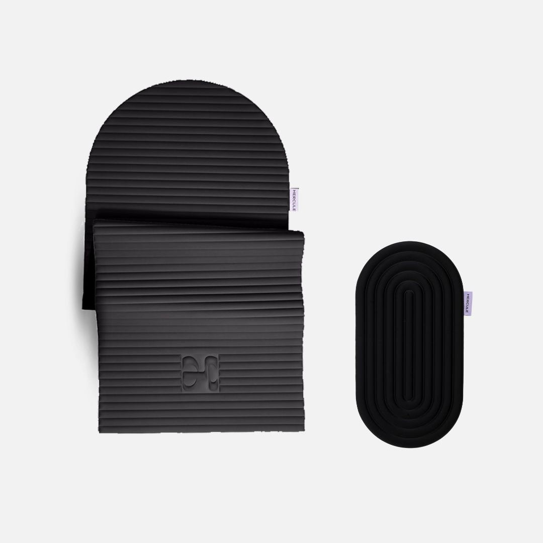 Tapis de sport Archy de la marque Hercule Studio couleur Outrenoir et mini tapis de sport Galé couleur Outrenoir photo packshot