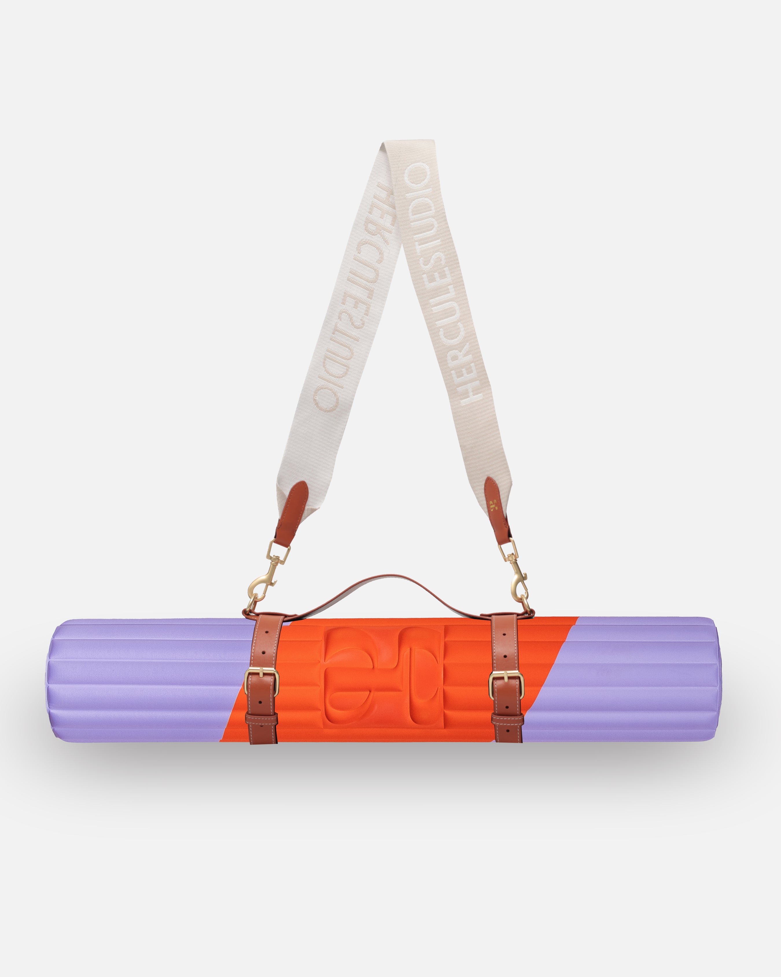 Hercule Studio Axel red and purple printed nomad bundle with the graphic Archy mat and a mat carrying strap for sport mats, practical and colorful duo for Pilates and fitness, French craftsmanship, packshot