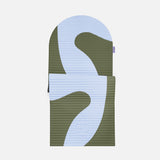 Hercule Studio Archy khaki and blue printed (Axel) arch-shaped sport mat, durable Made in France design mat for fitness, Pilates and stretching, half unrolled view