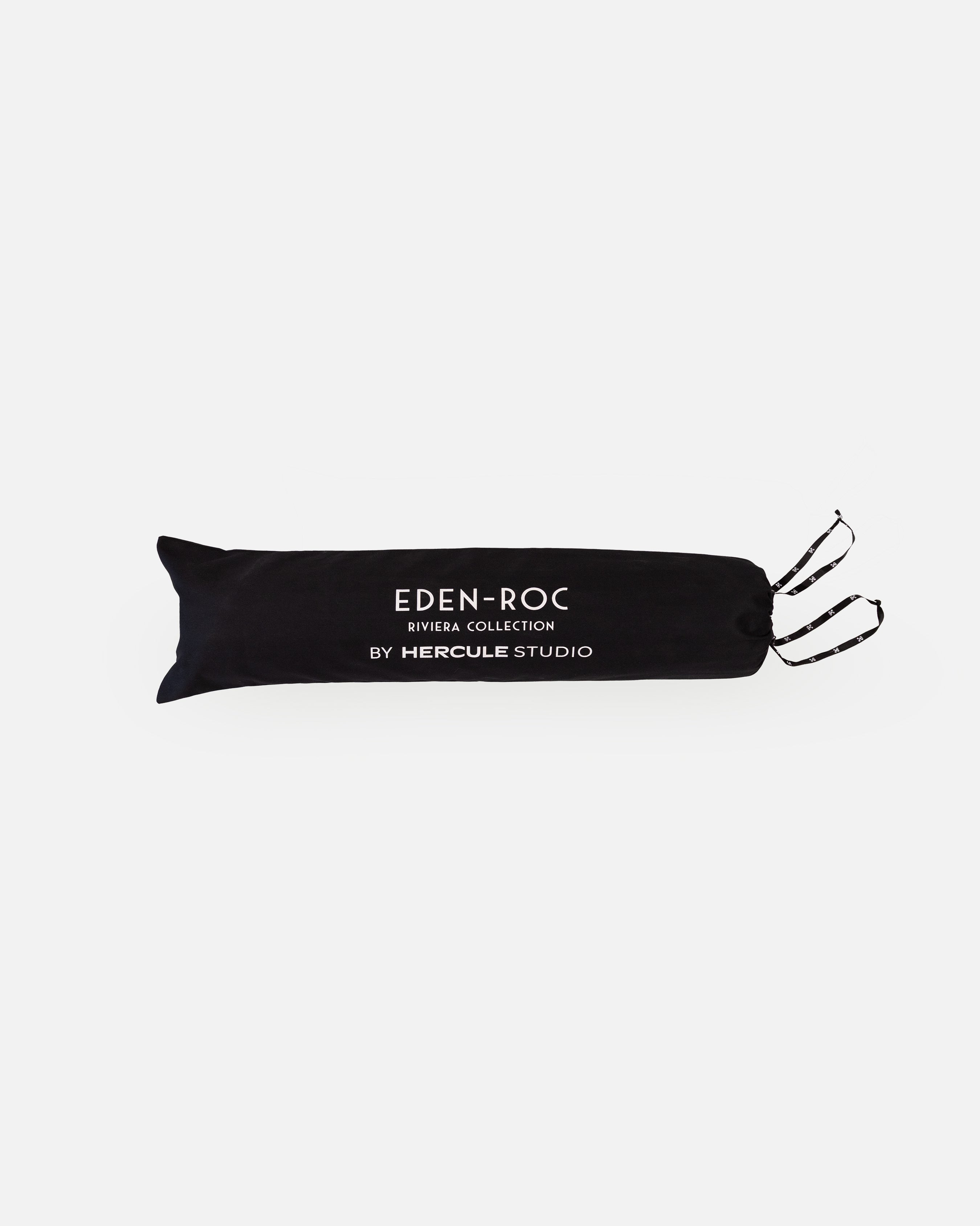 Hercule Studio black fabric dust bag for Eden roc Hotel, protective cover with white logo for transport and storage of the Archy sport mat