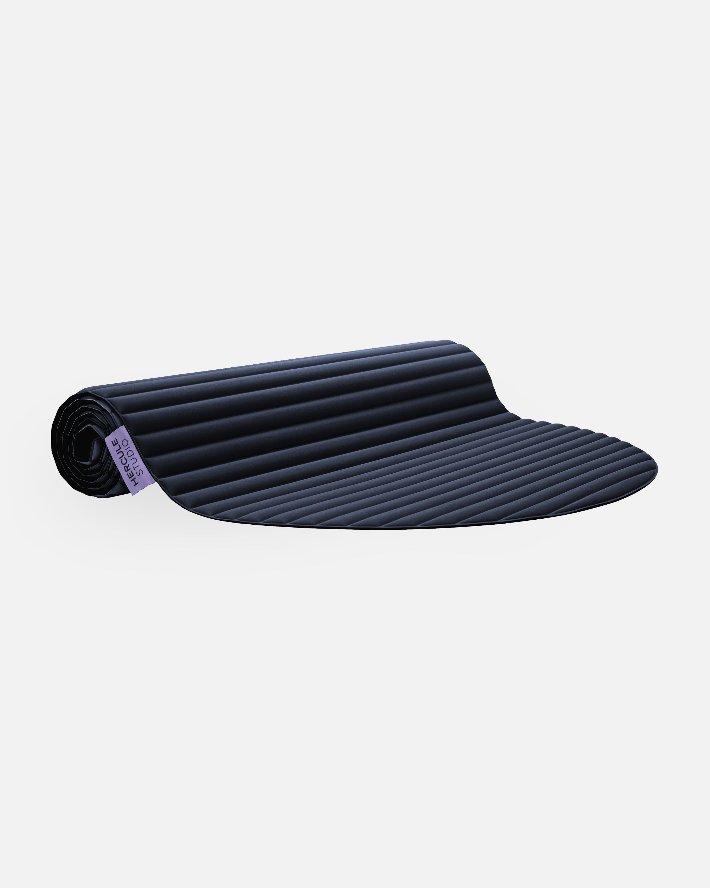 Hercule Studio Archy navy design sport mat, durable mat for Pilates and fitness, made in France, half rolled view