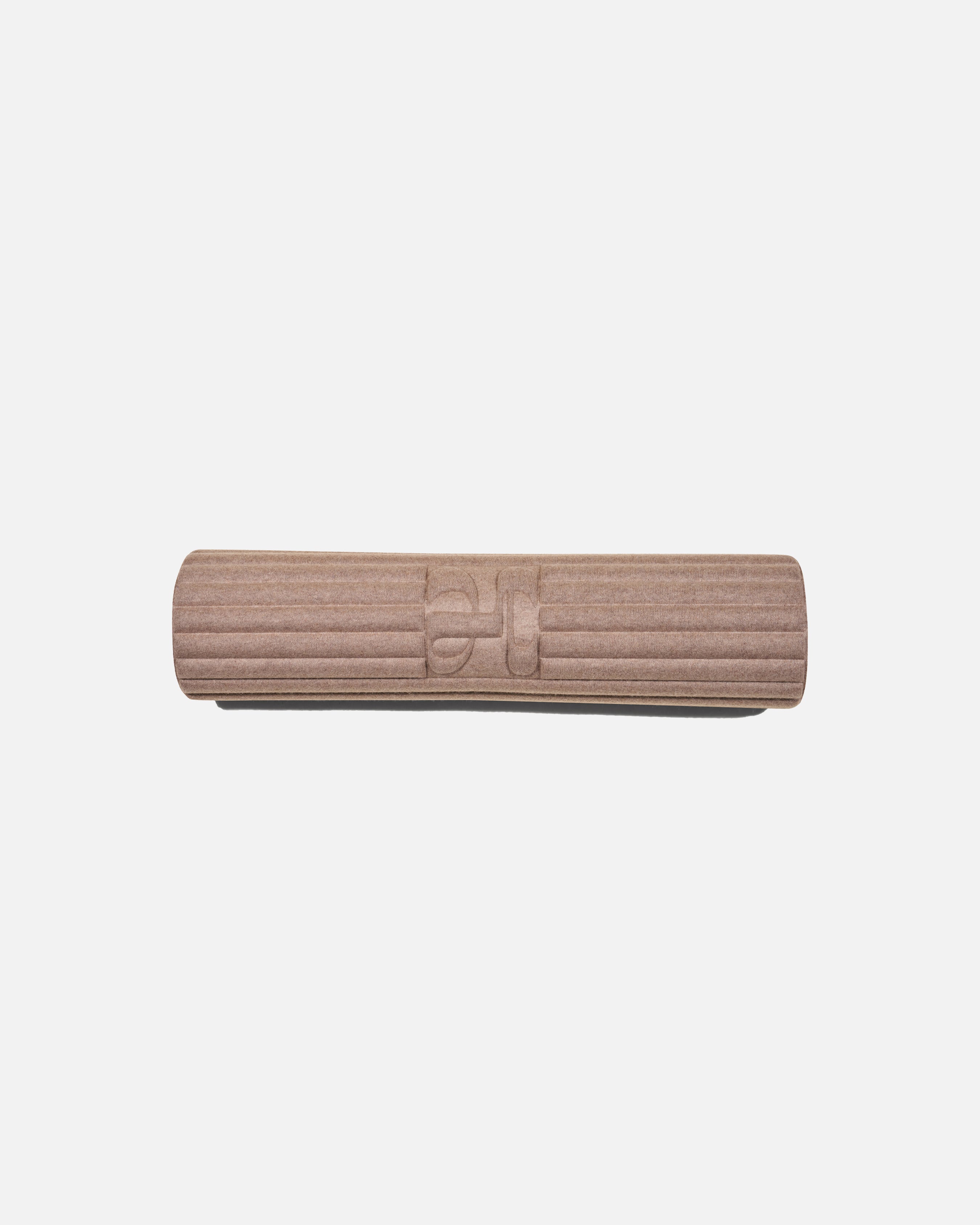 Hercule Studio x From Future Sandy Brown cashmere sport mat, premium beige fitness mat, soft and innovative material, rolled view