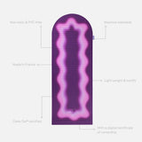 Hercule Studio x Univers Uchronia Archy Winter purple printed unrolled sport mat, premium Made in France design mat for fitness, Pilates and stretching, with annotations highlighting key features and quality points