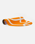 Hercule Studio Archy orange and ecru printed (Bari Orange Pop) design sport mat, durable mat for fitness and Pilates, half rolled view