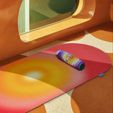Mini tapis de sol pad de confort de la marque hercule studio et uchronia modèle galé imprimé fall sur tapis de sport archy imprimé Summer shooting lifestyle sur décor coloré réalisé par l'intelligence artificielle