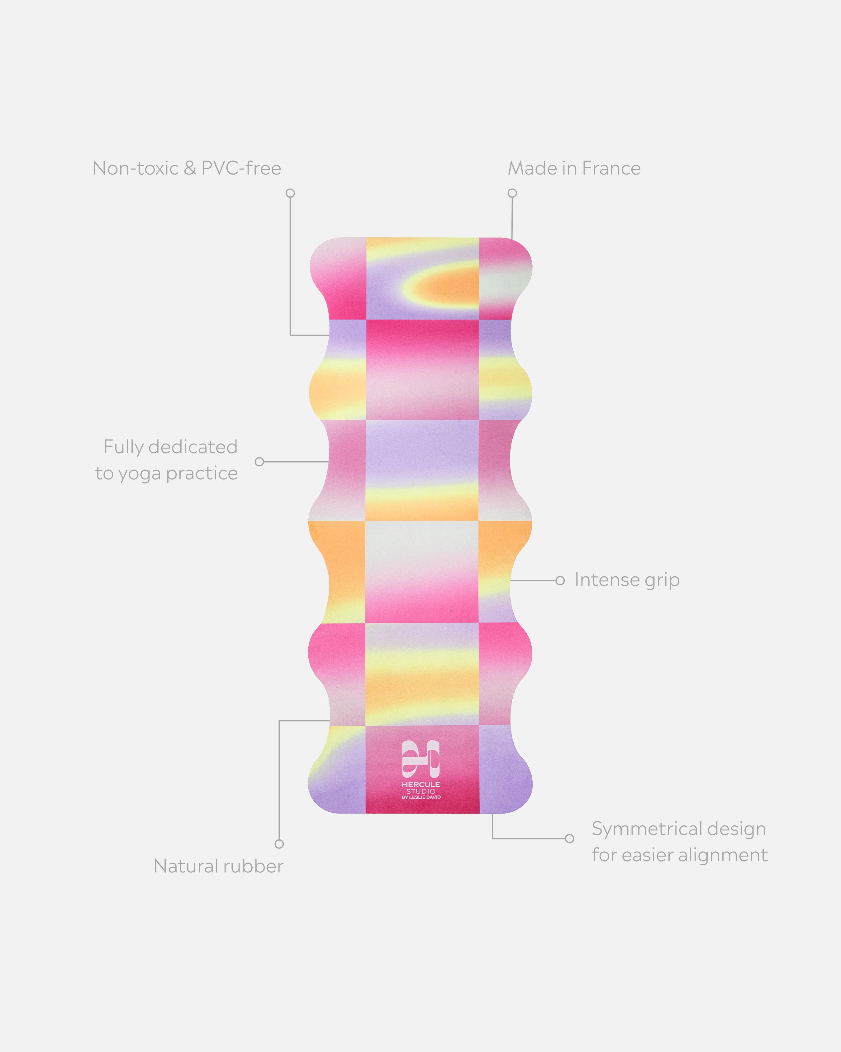 Hercule Studio x Leslie David Dance Out yoga mat unrolled, product trust visual, machine-washable suede material and exclusive artistic creation