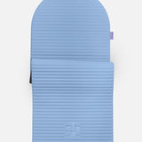 Hercule Studio Archy blue jean arch-shaped sport mat, durable premium Made in France design mat for fitness, Pilates and stretching, half unrolled view