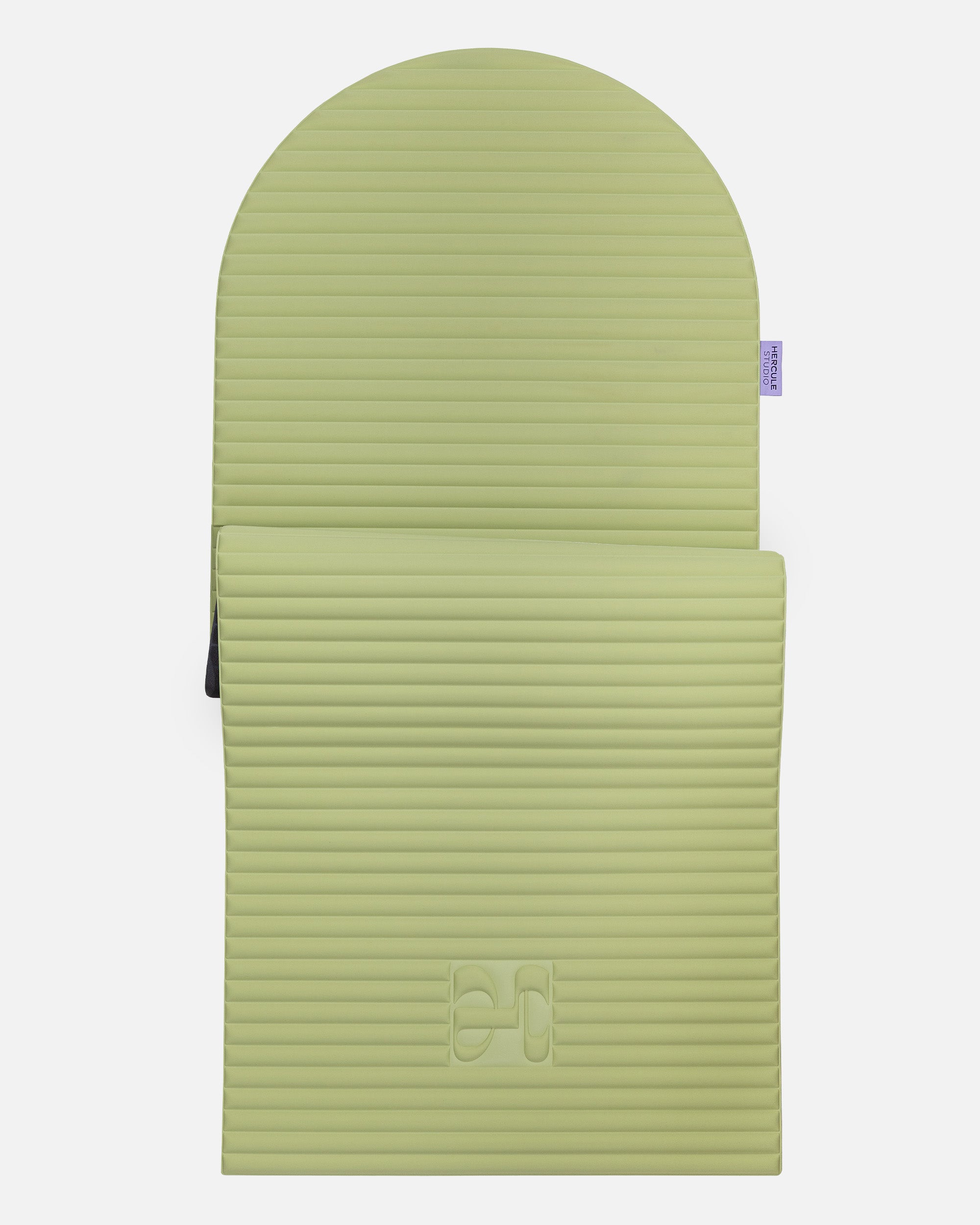 Hercule Studio Archy pistachio green arch-shaped sport mat, durable Made in France design mat for fitness, Pilates and stretching, half unrolled view