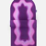 Hercule Studio x Univers Uchronia arch-shaped sport mat, Archy Winter purple printed model, durable Made in France design mat for fitness, Pilates and stretching, half unrolled view