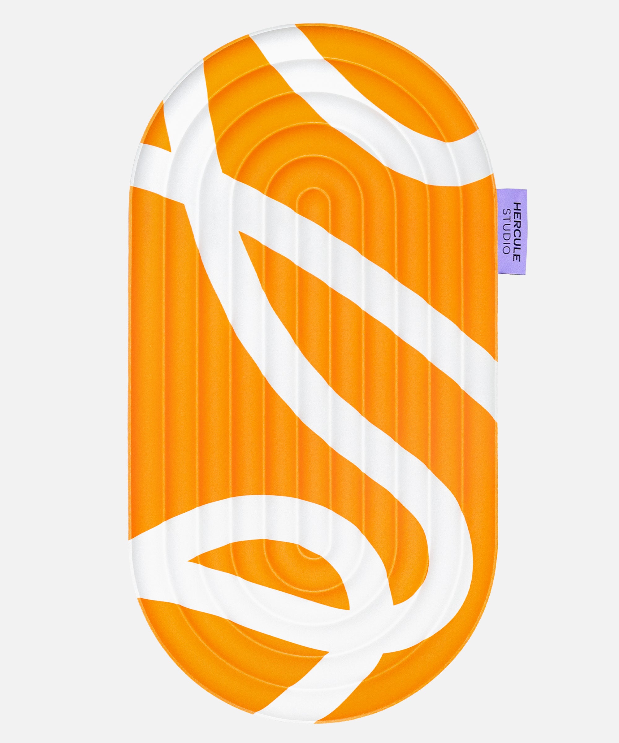Hercule Studio Galé pad – orange and ecru printed (Bari Orange Pop) portable 3-in-1 mini mat – ergonomic support for knees, elbows, glutes, Pilates Reformer compatible, durable design, unrolled view