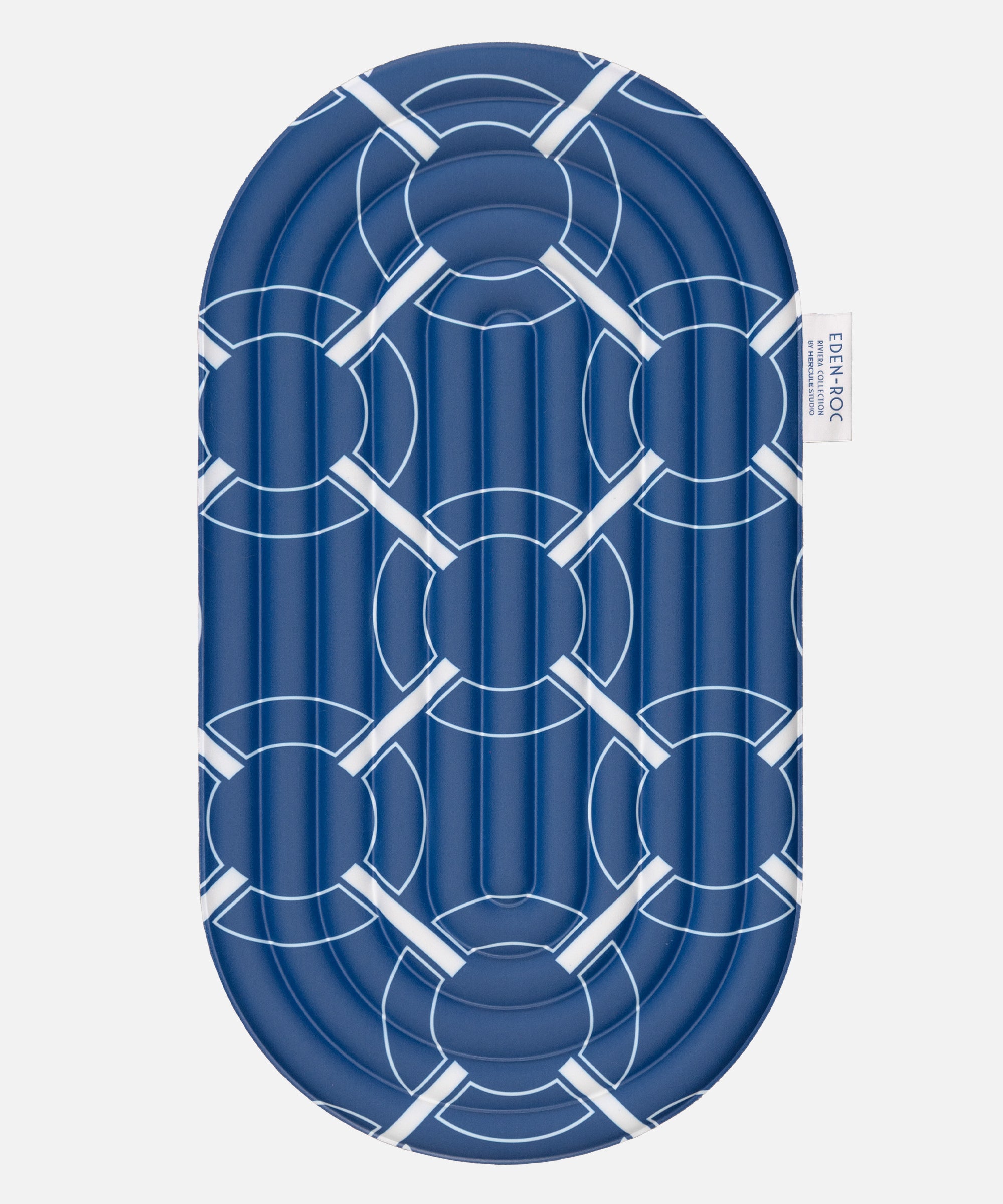 Hercule Studio Galé comfort pad – blue monogram portable 3-in-1 mini mat – ideal for knees, elbows, glutes, Pilates or Reformer, durable French design, unrolled view