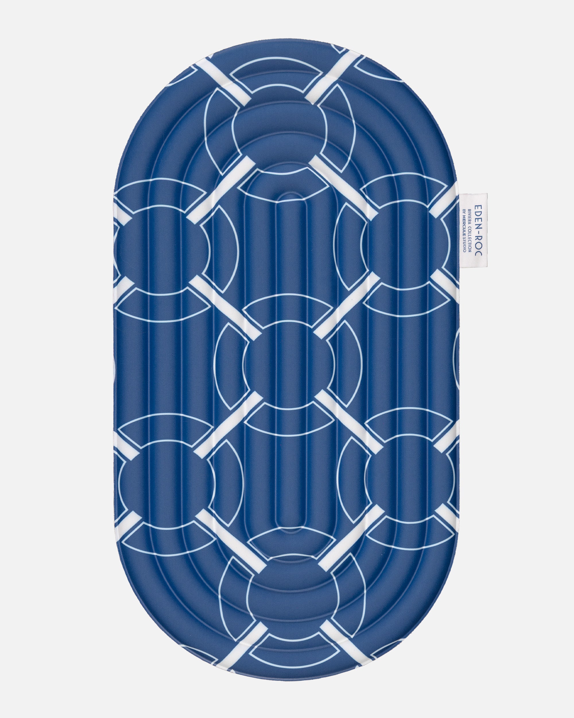 Hercule Studio Galé comfort pad – blue monogram portable 3-in-1 mini mat – ideal for knees, elbows, glutes, Pilates or Reformer, durable French design, unrolled view