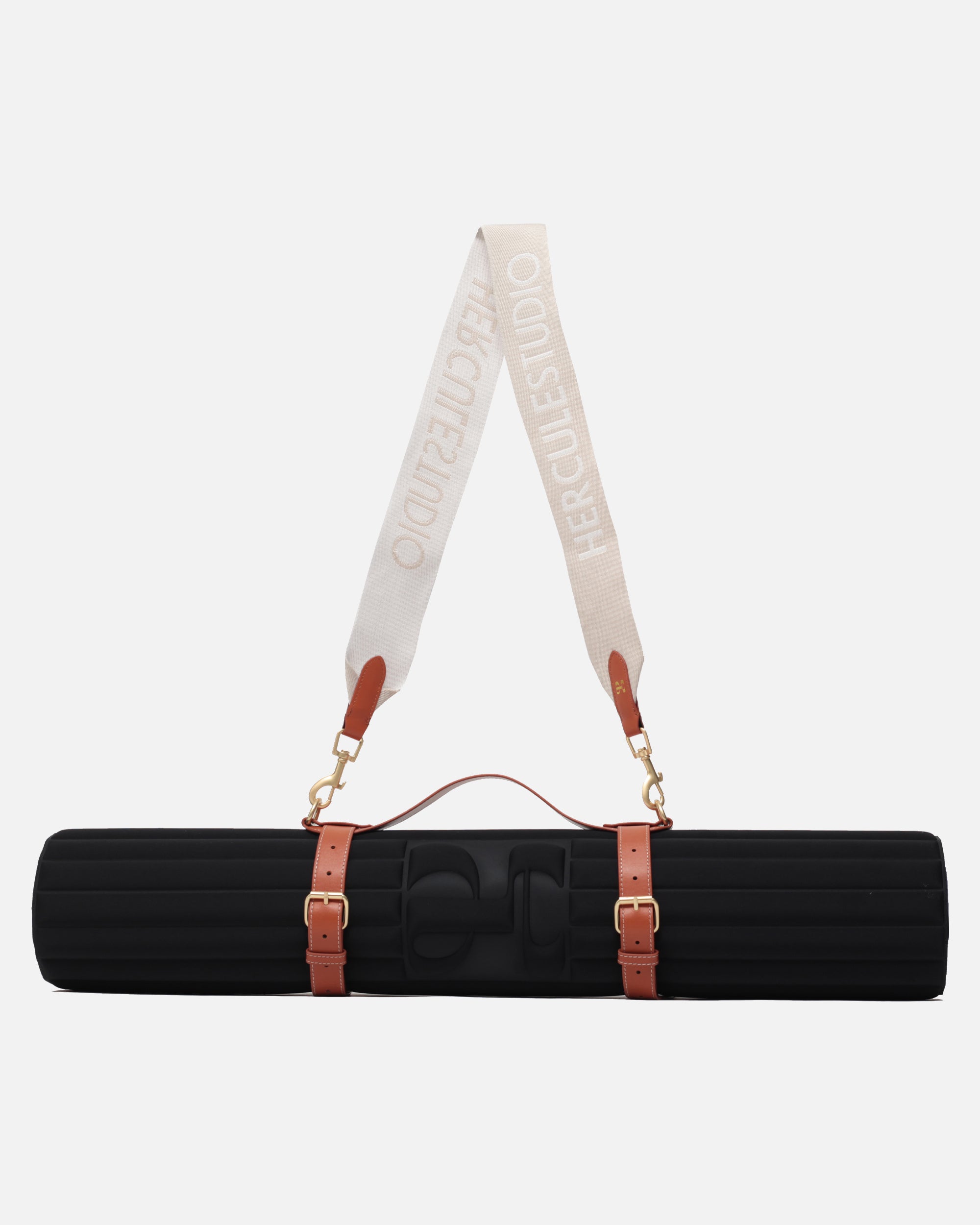 Soca Carrying strap for the Hercule Studio exercise mat, a stylish accessory for yoga, fitness, or Pilates mats, available in beige and camel
